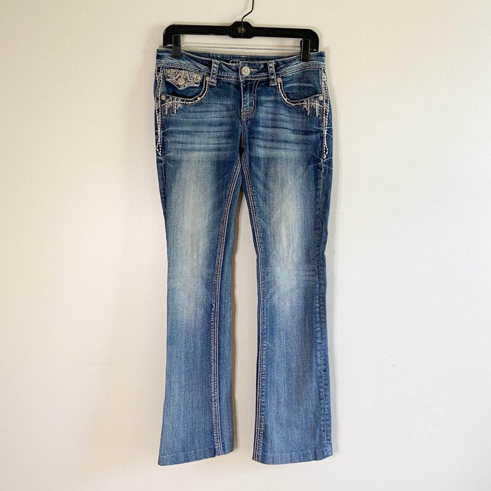 Grace in LA Bootcut Embroidered Embellished Denim Jeans, size 27